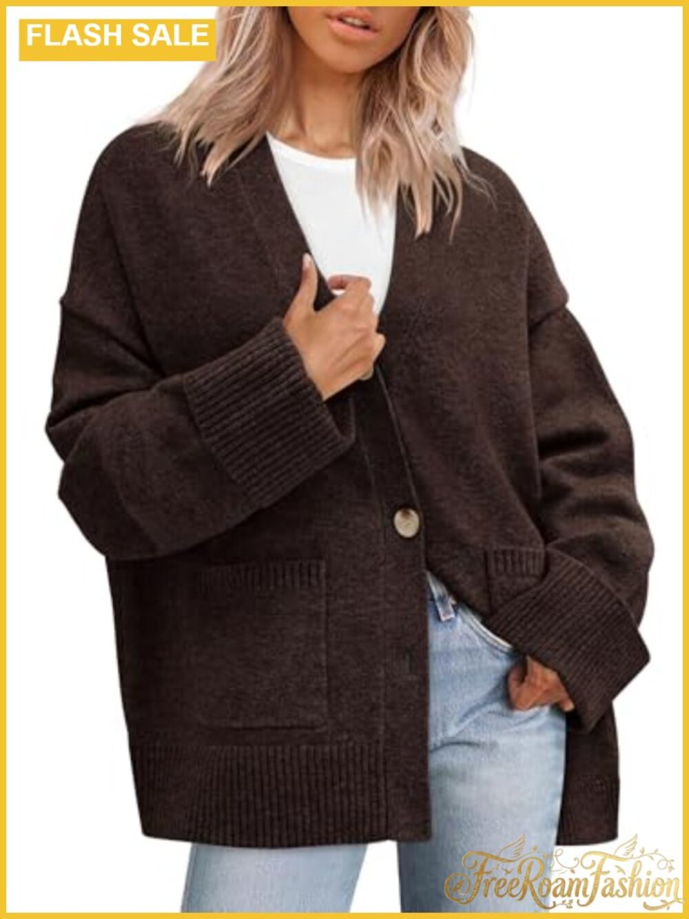 Women's Oversized Chunky Knit Cardigan Sweater Button Down with Pockets